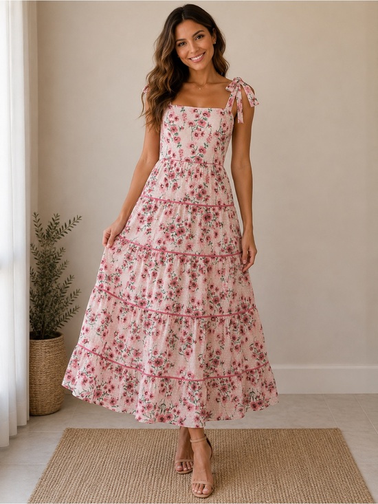 crown & ivy Dresses & Skirts - crown & ivy Blush Pink Floral Tiered Maxi Dress, Petite XL